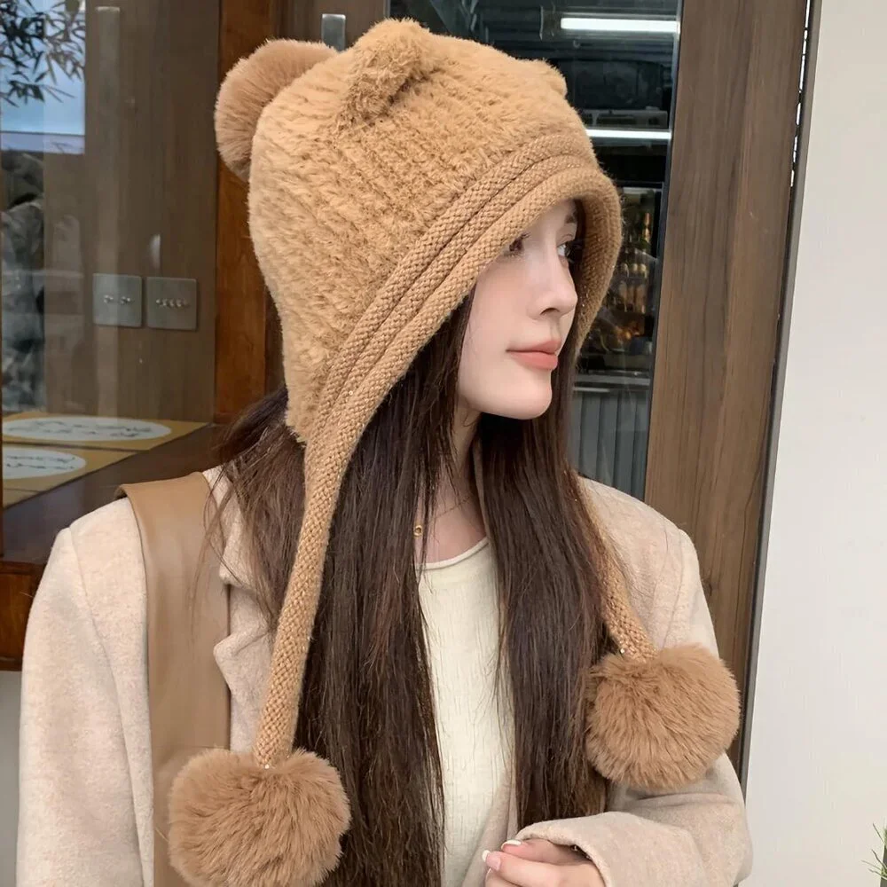 Women Kase Winter Sherpa Beanie Hats Knit Ear Flaps Peruvian Cover Ears
